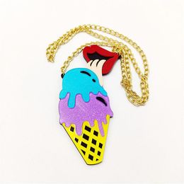 Fashion Jewelry Acrylic Ice Cream Large Pendant Necklace for Women Sweater Chain2636
