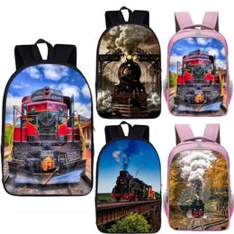 Bags Steam Locomotive / Train Print Backpack Children School Bags For Teenage Train Car Daypack Student Laptop backpacks Book Bag