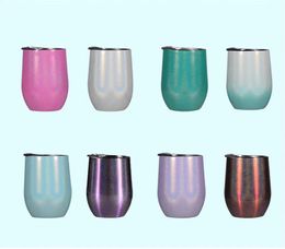Mugs 10 Colors 12oz Sublimation Glitter Wine Glasses Stainless Steel Water Bottles Portable Kids Sports Cup Double Insulation Office Co