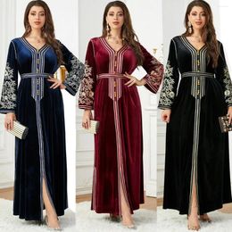 Casual Dresses Morocco Velvet Dress Turkey Kaftan Robe Ethnic Ramadan Abaya Gown Women Autumn Winter Warm Clothes