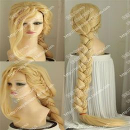 Cosplay Party Tangled Rapunzel Blonde Braids 150CM Long COS Wig Hair 267p