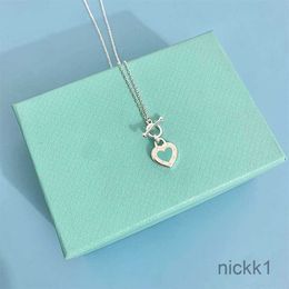 S925 Sterling Silver Women's Blue Heart Necklace Letter Love Pendant Simple and Needle Buckle Love Clavicle Chain PQFY