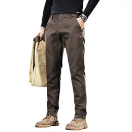 Men's Pants 2023 Winter Velvet Thickened Casual Fashion Slim Straight Elastic Brand Warm Trousers Classic Coffee Black