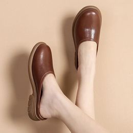 Dress Shoes Outside Wearing Slippers Female Retro Leather Bao-tou Drag Lovely Girls Indoor And Outdoor Half Non-skid Flat Large Size