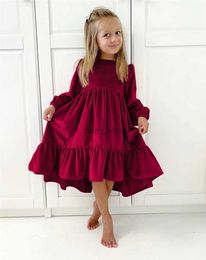 Girl's Dresses Winter Girls Suede Dresses Long Sleeve Ruffles Cotton Solid Dress Big Children Fashion Party Princess Dress Girls Clothing 7-12YL231222