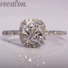 Vecalon fashion Jewellry Design wedding Band ring for women cushion cut 3ct Diamond 925 Sterling Silver Female Finger ring Gift Si305k