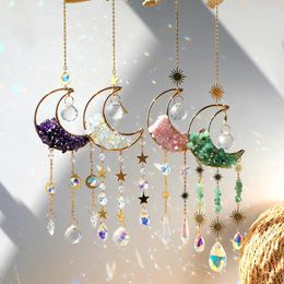 Garden Decorations Crystal Moon Amethyst Rainbow Suncatcher Hanging Crystals Stone Sun Catcher Light Xmas Window Ornaments Outdoor