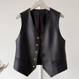 Women's Vests Autumn Womens Pu Black Waistcoat Vest