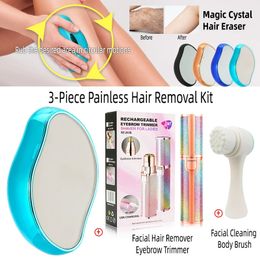 Physical Hair Removal Painless Safe Epilator Easy Cleaning Reusable Body Beauty Depilation Tool Glass Hair Removal Tool Set 231221