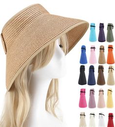 Beach Sunshade Empty Top Hat Women Summer Sun Protection Straw Hat Folding Large Adult Parentchild Hat3439015