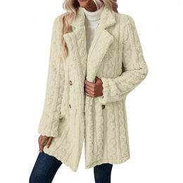 Women's Jackets Autumn And Winter Solid Color Lapel Plush Button Long Sleeve Coat Loose Casual Warm Coats Buttons Cardigans