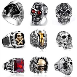 Gothic Punk Mens Stainless Steel Ring Vintage Hip Hop Skull Rings For Men Steampunk Jewellery Accessories204C