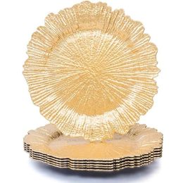 Dishes & Plates 6pcs Gold Round 13 Plastic Charger Plates Plate Chargers For Party Dinner Wedding Elegant Decor Place Se312W