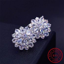 Female Snowflake Stud Earring 100% Real 925 Sterling Silver Jewelry High Quality Diamond Double Earrings For Women255K