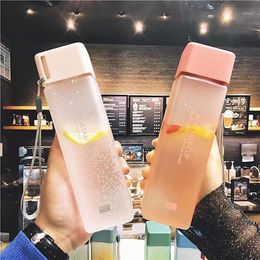 600ml Cute New Square Milk Fruit Water Cup for Water Bottles Drink with Rope Transparent Sport Korean Style Heat Resistant1262o