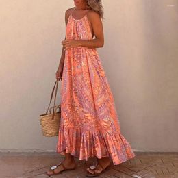 Casual Dresses Vintage Pattern Print Boho Long Dress Spring V Neck Tie-up Tassel Maxi Women Big Backless Hollow Summer Beach