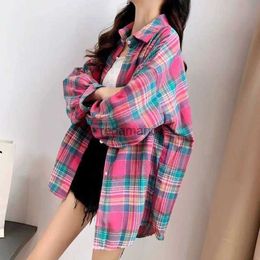 Women's Blouses Shirts Pink Green Plaid Long Sleeved Spring Autumn Top Shirts Fashion Blouses 2024 Cheap Vintage Clothes For Women Female Clothing YQ231222