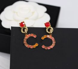 2024 Luxury quality charm drop earring with Red diamond in 18k gold plated have stamp box special style PS3660A