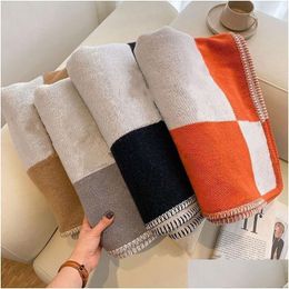 Blankets Throw Plaid Blanket Esigner Cashmere For Beds Sofa Fleece Knitted Wool Home Nap Portable Scarf 230909 Drop Delivery Dhyon