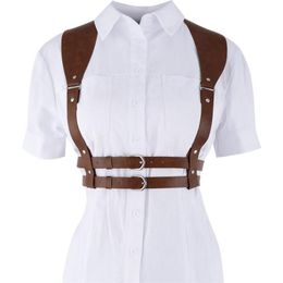 Belts 2022 Fashion Punk Brown Leather Harness Belt Strap Girdle Sexy Women Handmade Decorative Shirt Dress Vest231k