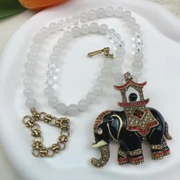 Pendant Necklaces Timeless Wonder Retro Beaded Enamel Elephant Necklace For Women Designer Jewelry Luxury Runway Punk Medieval Top Versatile