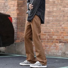Men's brown jeans high waisted elastic wide legs straight denim jeans casual boyfriend pants 231222