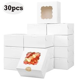 30pcs White/Kraft Cake Boxes With Clear Window Candy Dessert Bread Packaging Box Paper Boxes Wedding Birthday Party Supplies 231221