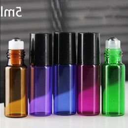 New Popular 5ML Colourful Glass Roll On Bottles for Essential Oil Perfume with Stainless Steel Roller And Black Cap 1620Pcs 5 Colours Fre Wfmo