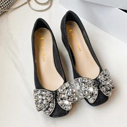 Dress Shoes Plus Size35-43 Women Pumps Bling Crystal Diamonds Bow Knot Med Heel Chunky High Heels Female Wedding Party