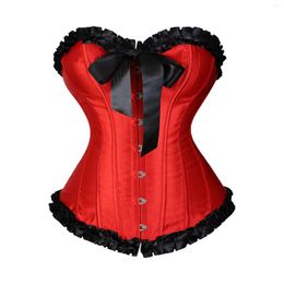 Belts Imcute Fashion Women's Slim Corset Tube Tops Contrasr Color Ruffled Front Bow Central Clasp Low Cut Strapless Bandeau