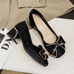 Dress Shoes 2024 For Women Pumps OL France Style Twinkling Bowknot Casual High Heels Ladies Party