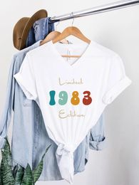 Women's T Shirts Limited 1983 Edition For Women Vintage 40th Birthday Year Number Tshirt Short Sleeve Tee Top White V Neck T-shirts