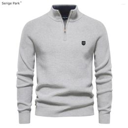 Men's Sweaters Serige Park Pullover Sweater Luxury Bow High-Quality Material Pure Cotton Lycra Semi Zippered Clothing