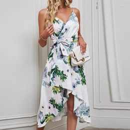 Casual Dresses Women's Spring And Summer Split Sexy Deep V Personality Trend Print Dress A Word High Waist Asymmetry