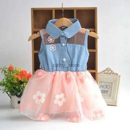 Girl's Dresses Children'S Summer Dress Flower Mesh Baby Girl Denim Dress Lapel Girl Clothing New Product In 2023L231222