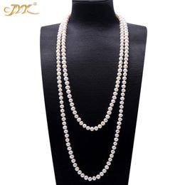 JYX Pearl Sweater Necklaces Long Round Natural White 8-9mm Natural Freshwater Pearl Necklace Endless charm necklace 328 201104258i