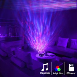 Ocean Wave Projector LED Night Light Built In Music Player Remote Control 7 Light Cosmos Star Luminaria For kid Bedroom288Z