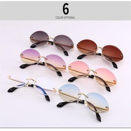 New Oval Sunglasses for Women Rimless Diamond Cutting Lens Sun Glasses Female Ocean Clear Purple Lenses lentes de sol277s