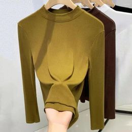 Women's Blouses Trendy Women Top Cosy Winter Plush Half-high Collar Pullover Soft Warm Stretchy Long Sleeve Blouse For Casual Slim Fit