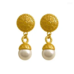 Stud Earrings Vintage French Relief In Ancient Style Pearl Match Temperament Personality Earring