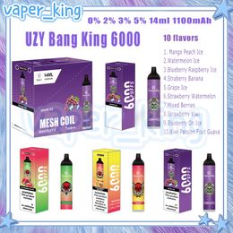 UZY Bang King 6000 Puff Disposable Electronic Cigarette Mesh Coil 14ml Pod 1100 mAh Battery Electronic Cigs Puffs 6K 0% 2% 3% 5% 10 Flavours Vape Pen Fast Delivery Kit