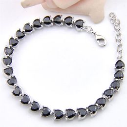 Luckyshine Halloween Gift Heart Black Onyx Gemstone Silver Tennis Bracelets Bangles 5 mm Zircon For Women Party Bracelets285x