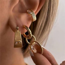 Hoop Earrings Vintage Stainless Steel Whorl Chunky For Women Waterproof Huggie Fashion Charm Zircon Ear Jewellery Gifts