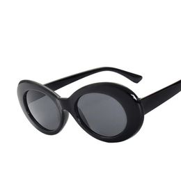 Vintage Oval Round Sunglasses Women Brand Designer Eyewear Female Male Black White Mirror Kurt Cobain Glasses257g