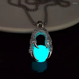 Pendant Necklaces Dragon Claw Crystal GLOW In The DARK Luminous Stone Faceted Column Eagle Men Pendants Gift