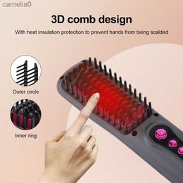 Hair Curlers Straighteners New Wireless Professional Hair Straightener Curler Comb Fast Heating Negative Ion Straightening Curling Brush Styling ToolsL231221