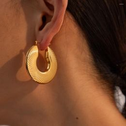 Stud Earrings Stainless Steel PVD 18K Gold Plated Tarnish Waterproof Big Size Round Hoop For Woman Jewelry Wholesale Trendy