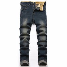 European and American men's denim jeans Personalised stretch hole pants retro trend four seasons large size 40 42 231222