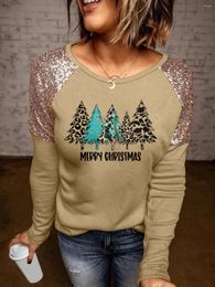 Women's Blouses 2023 Merry Christmas Tree Sequined Blouse Casual Loose O Neck Women Tops Female Patchwork Sexy Long Sleeve Pullovers