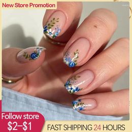 False Nails 24pcs Summer Flower Pattern Nail Art Fake Short Full Cover Wearable Decoration Finished Manicure Tools